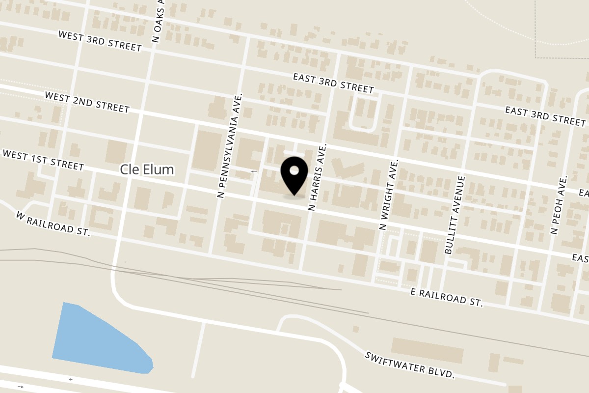 Map showing the location of Miners Pizza + Pastry Co. on 121 E 1st St in Cle Elum